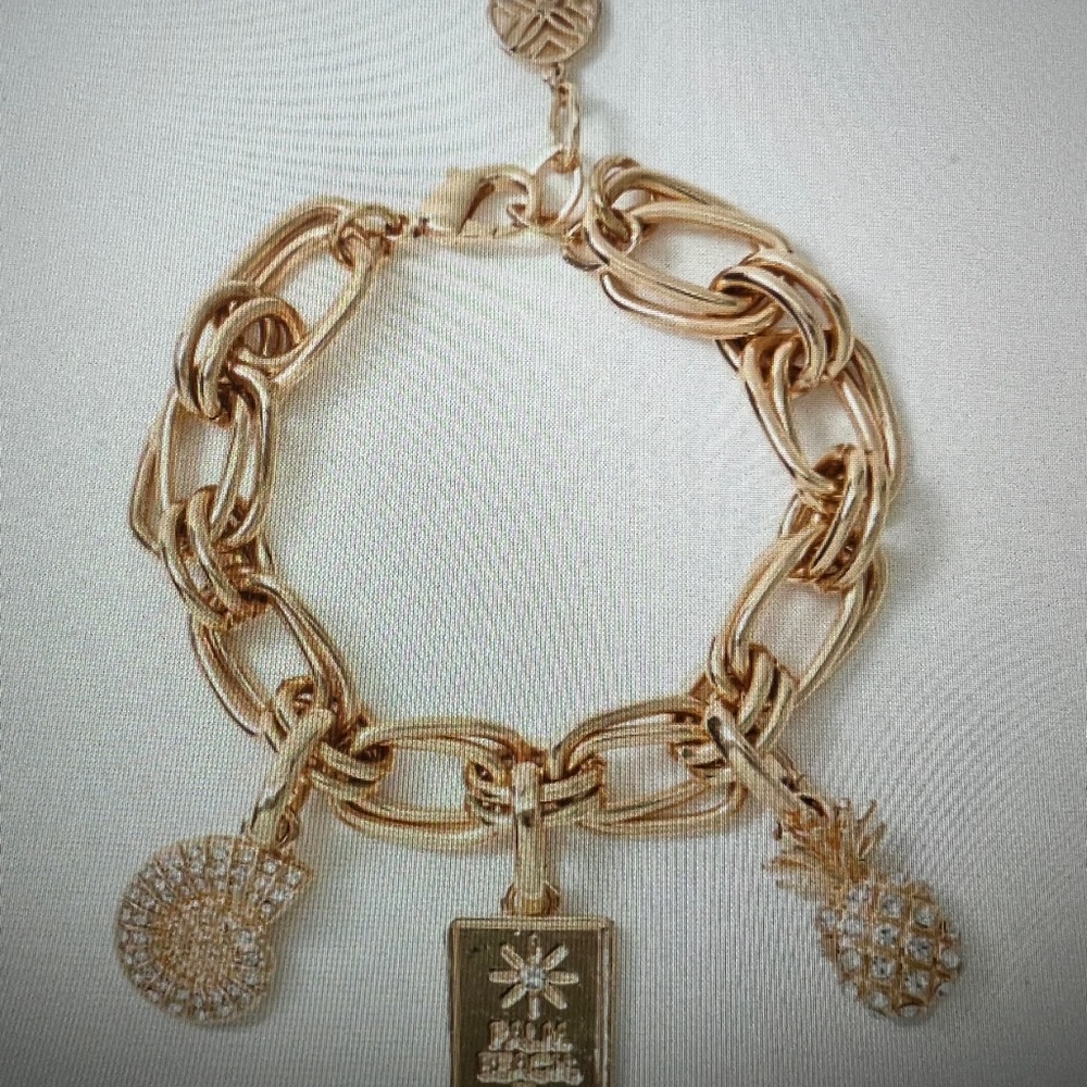 NWT Lilly Pulitzer Double Link Charm Bracelet Gold